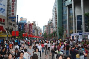 Nanjing road in Shainghai packed with people